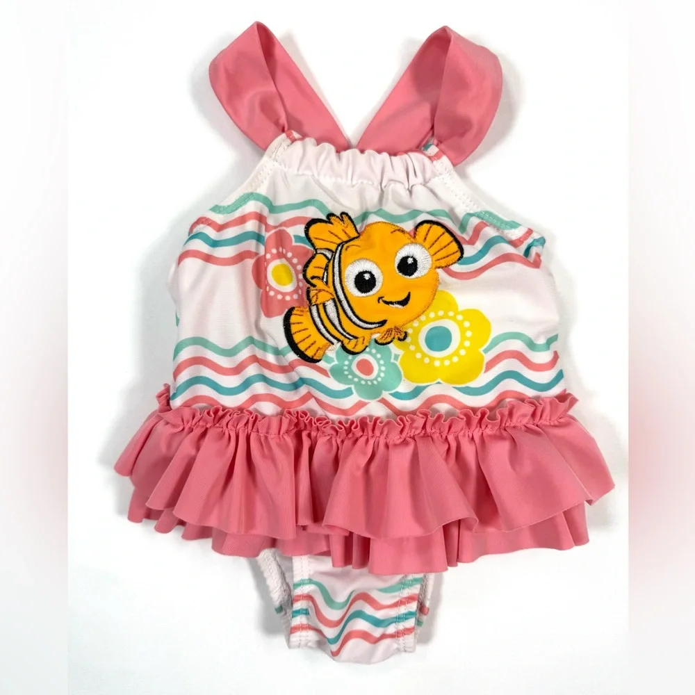 DISNEY BABY Girls Finding Nemo Swimsuit 3-6M Ruffle One Piece Baby Swim Tropical